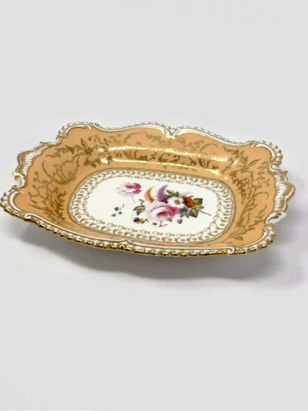Antique Victorian Peach & Gold Porcelain Serving Dish